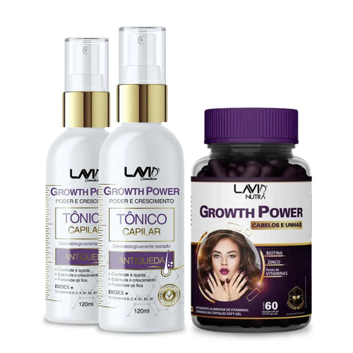Kit Growth Power - 2 Tônicos + 1 Vitamina|Tratamento de 2 meses