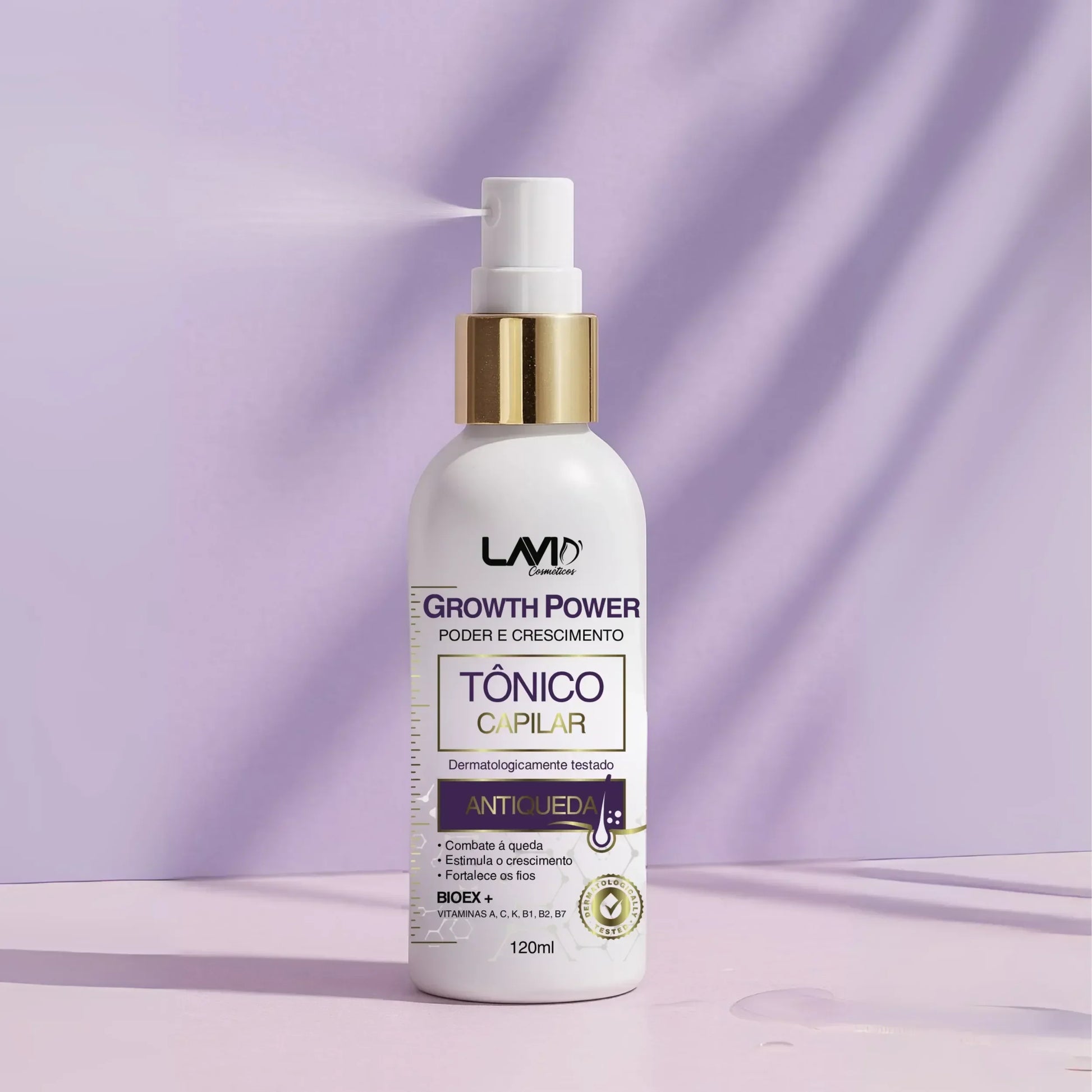 Tônico capilar Growth Power para crescimento rápido dos fios; Tratamento capilar de 1 mês contra queda de cabelo; Melhor tônico capilar aprovado pela ANVISA para crescer cabelo; Fórmula com Biotina, Cafeína e Peptídeos para fortalecer os fios; Tratamento antiqueda para homens e mulheres com resultados visíveis; Tônico para estimular novos fios e reduzir a queda em até 72%; Solução eficaz para fortalecer a raiz e aumentar o volume capilar; Tratamento de 25 a 45 dias para crescimento acelerado do cabelo.
