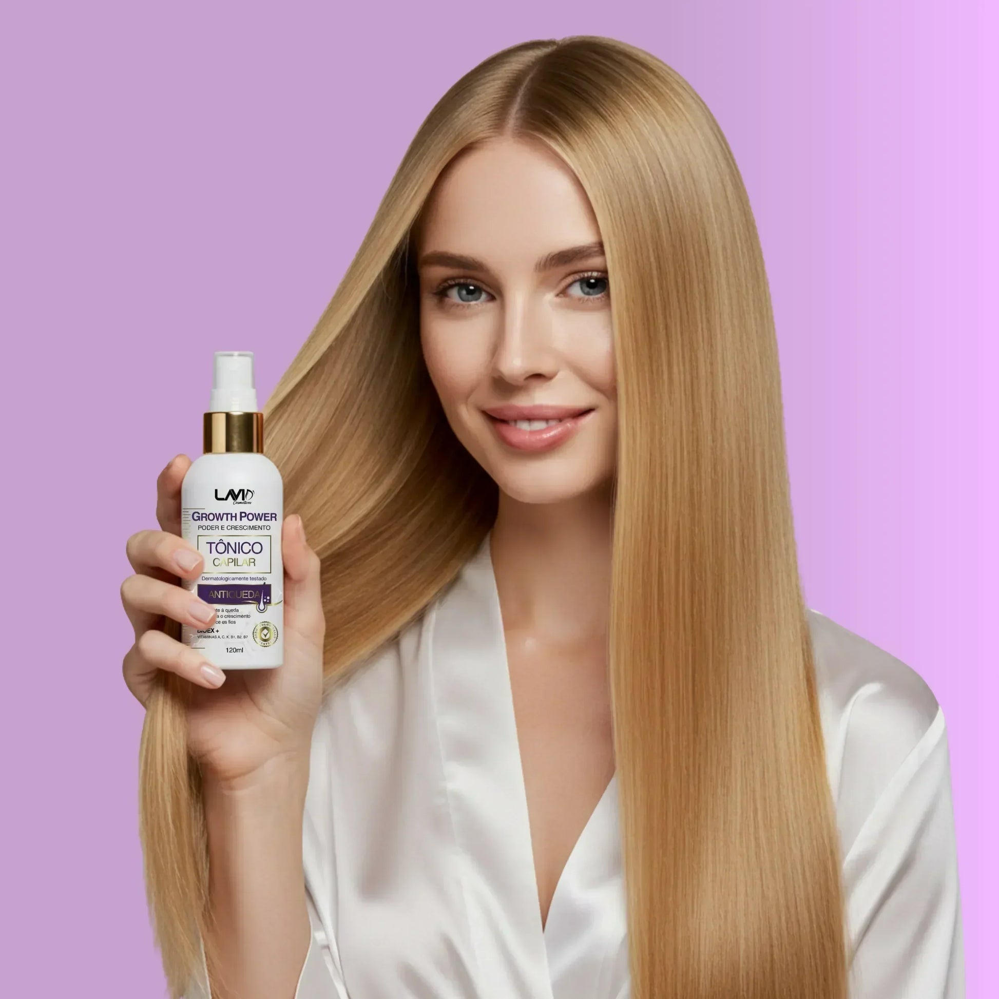 Tônico capilar Growth Power para crescimento rápido dos fios; Tratamento capilar de 1 mês contra queda de cabelo; Melhor tônico capilar aprovado pela ANVISA para crescer cabelo; Fórmula com Biotina, Cafeína e Peptídeos para fortalecer os fios; Tratamento antiqueda para homens e mulheres com resultados visíveis; Tônico para estimular novos fios e reduzir a queda em até 72%; Solução eficaz para fortalecer a raiz e aumentar o volume capilar; Tratamento de 25 a 45 dias para crescimento acelerado do cabelo.