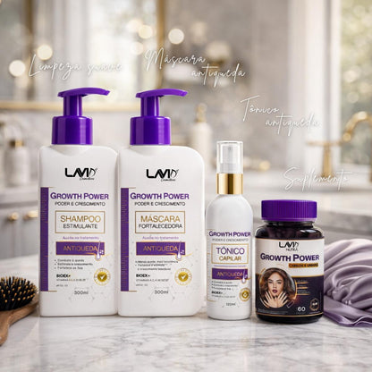 Combo Growth Power | Tônico + Vitamina + Shampoo + Máscara